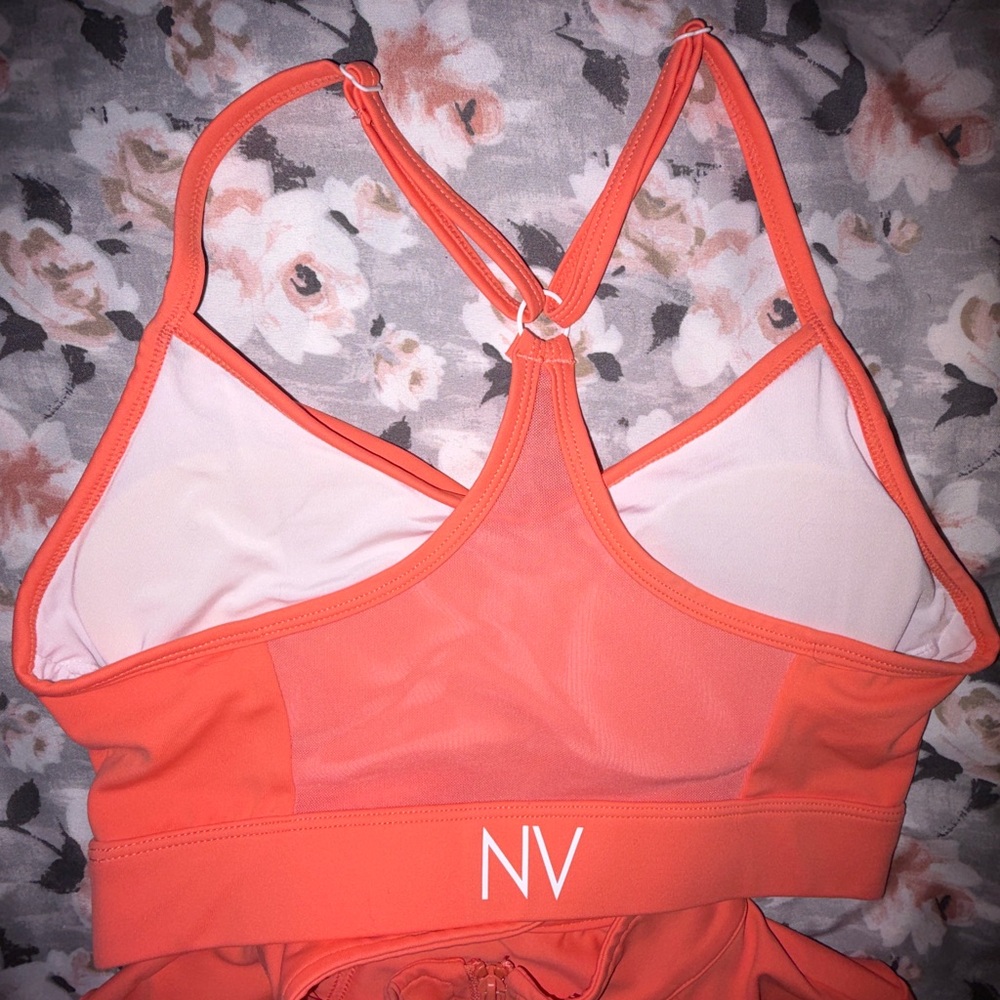 BodyNV Sherbet 3 Piece Coral Activewear Set Jacket, Sports Bar and Shorts Sz S - Picture 4 of 9